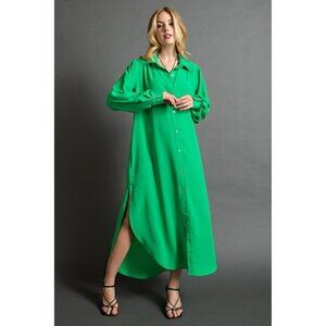 Found My Forever Button Down Wool Dobby Dress in Kelly Green